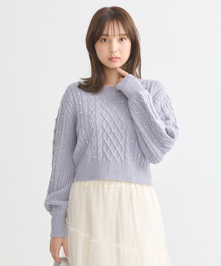 earth music&ecology「パール&ケーブルニットプルオーバー」|ニット・セーター|