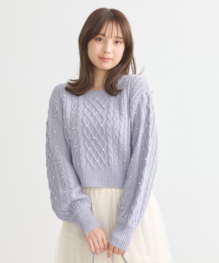 earth music&ecology「パール&ケーブルニットプルオーバー」|ニット・セーター|Lavender