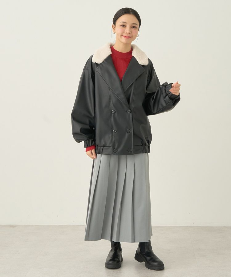 earth music&ecology「ボアテーラードカラーレザーブルゾン」|ブルゾン・スタジャン|