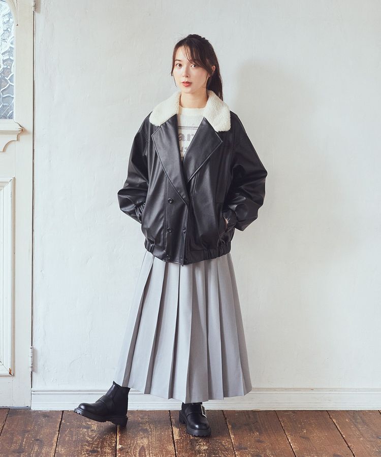 earth music&ecology「ボアテーラードカラーレザーブルゾン」|ブルゾン・スタジャン|