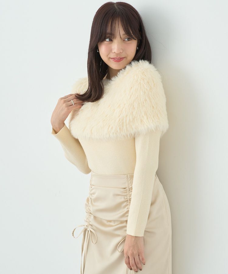 earth music&ecology「SET2点ケープ+リブニットプルオーバー」|ニット・セーター|Ivory