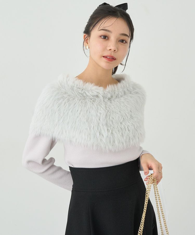 earth music&ecology「SET2点ケープ+リブニットプルオーバー」|ニット・セーター|Light Gray