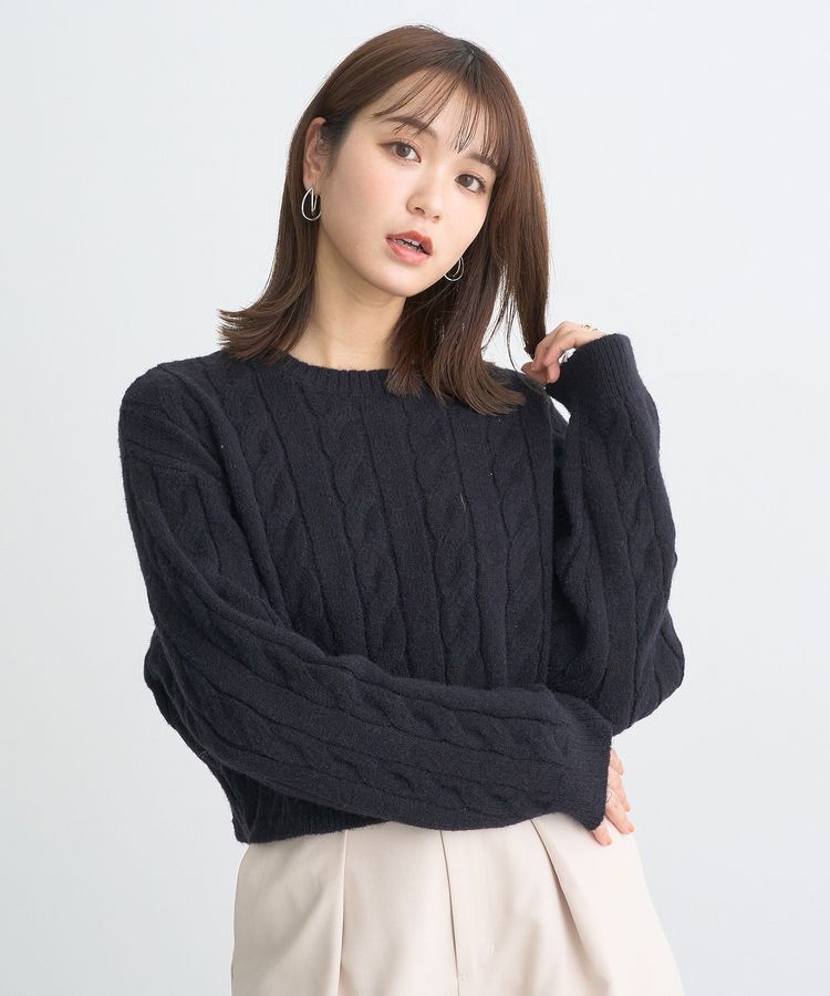 earth music&ecology「ケーブルニットプルオーバー」|ニット・セーター|Black