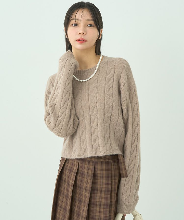 earth music&ecology「ケーブルニットプルオーバー」|ニット・セーター|Gray Beige