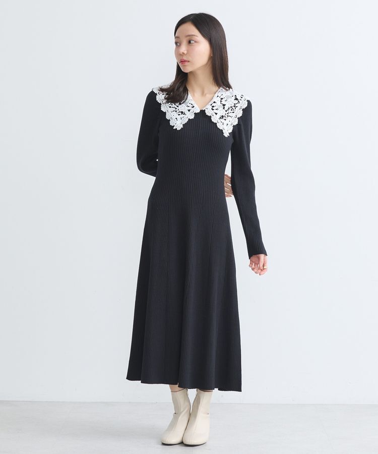 earth music&ecology「襟レースニットワンピース」|ワンピース|