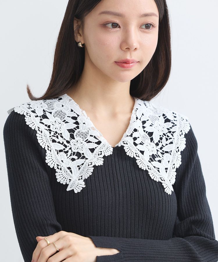 earth music&ecology「襟レースニットワンピース」|ワンピース|