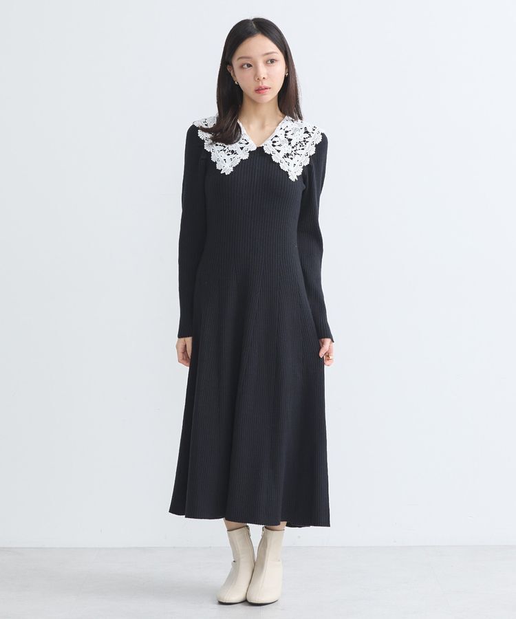 earth music&ecology「襟レースニットワンピース」|ワンピース|