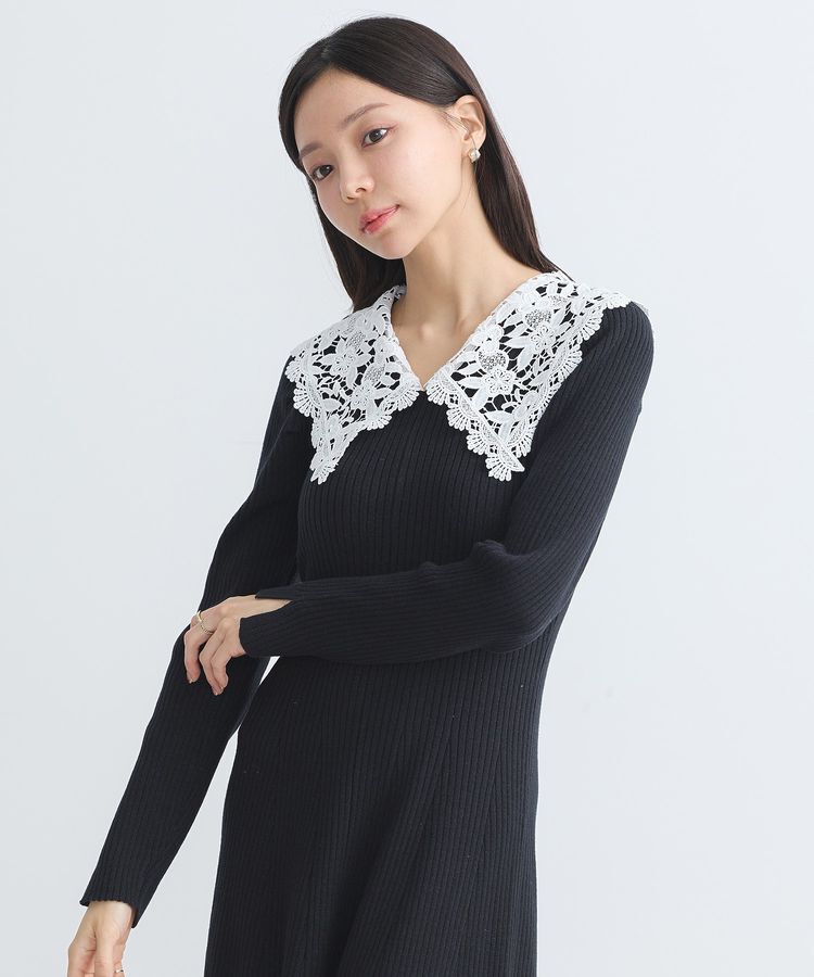 earth music&ecology「襟レースニットワンピース」|ワンピース|