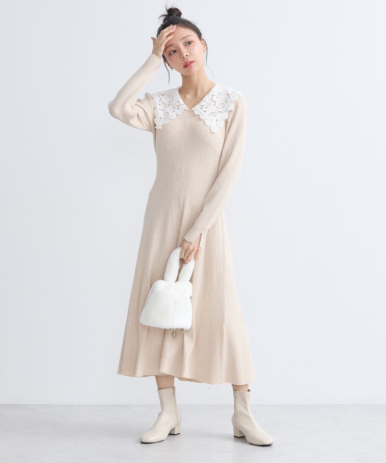 earth music&ecology「襟レースニットワンピース」|ワンピース|