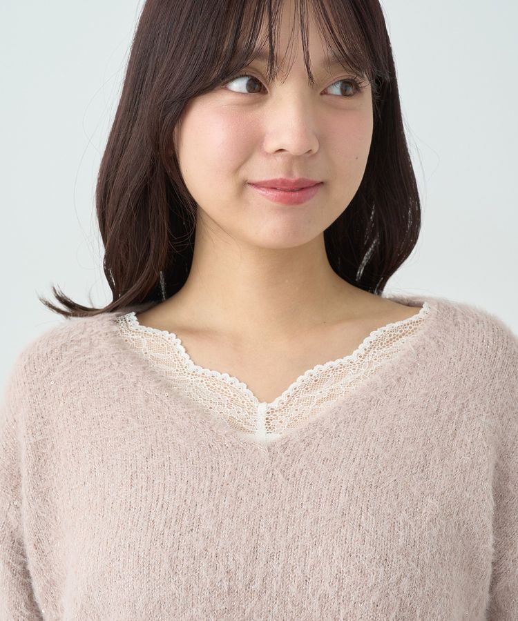 earth music&ecology「スパンコールシャギーVネックプルオーバー」|ニット・セーター|