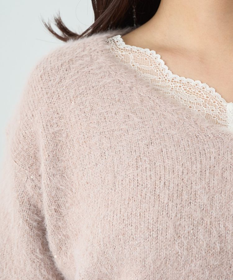 earth music&ecology「スパンコールシャギーVネックプルオーバー」|ニット・セーター|