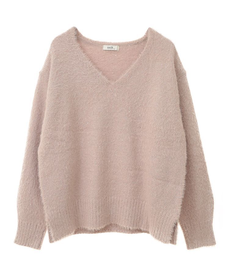 earth music&ecology「スパンコールシャギーVネックプルオーバー」|ニット・セーター|