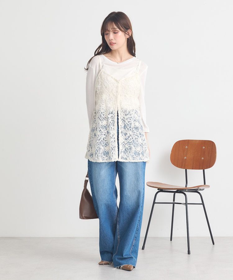 earth music&ecology「セルフカットワイドデニムパンツ」|デニム|