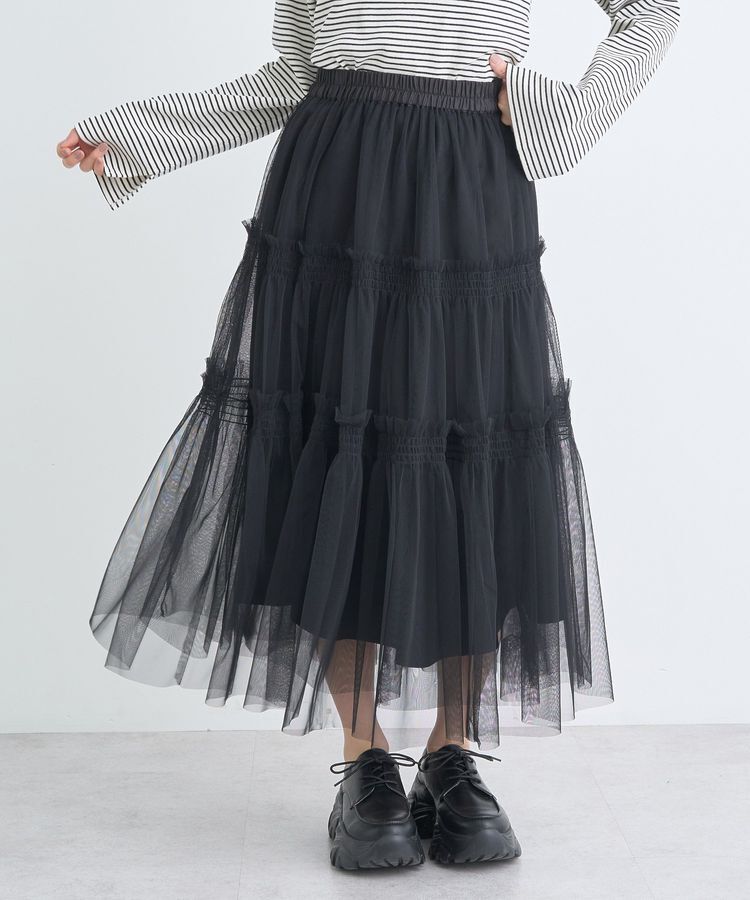 earth music&ecology「フリルチュールティアードスカート」|フレア|Black