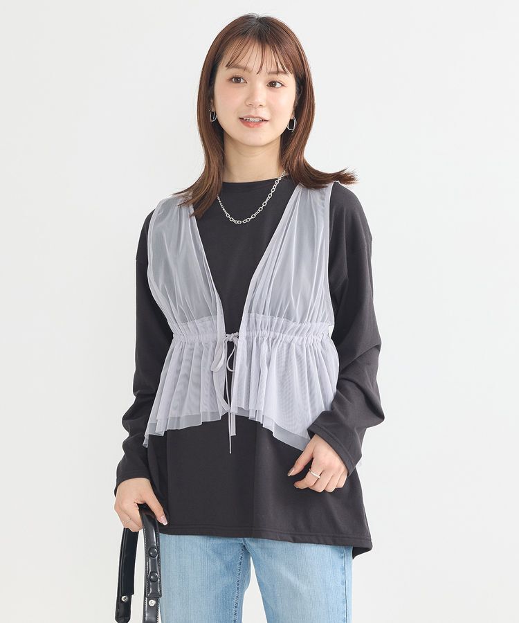 earth music&ecology「チュールドロストギャザーベスト」|ベスト・ジレ|