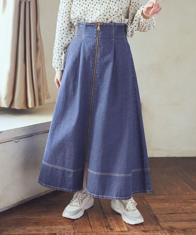 earth music&ecology「フロントZIPデニムスカート」|フレア|Medium Indigo