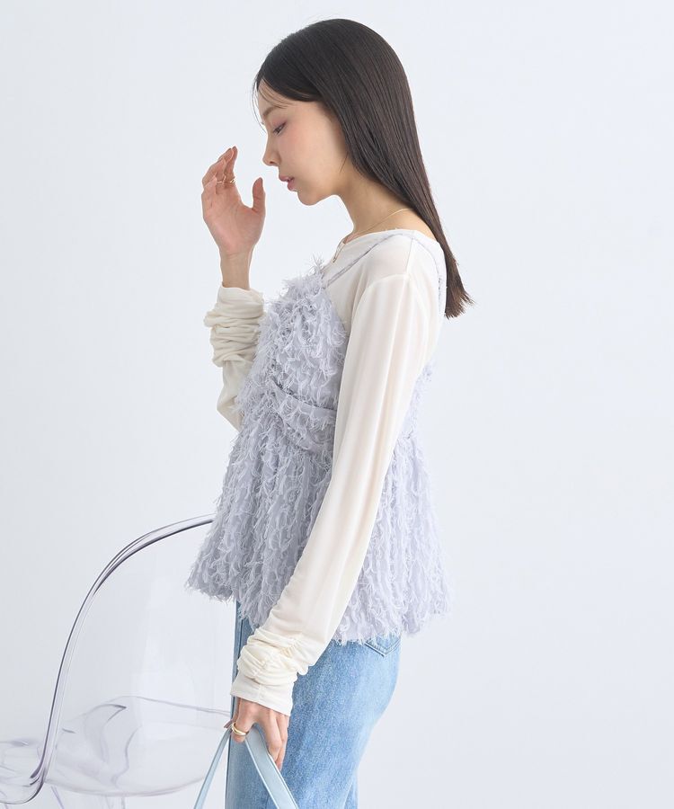 earth music&ecology「フロントギャザーフリンジキャミトップス」|ベスト・ジレ|