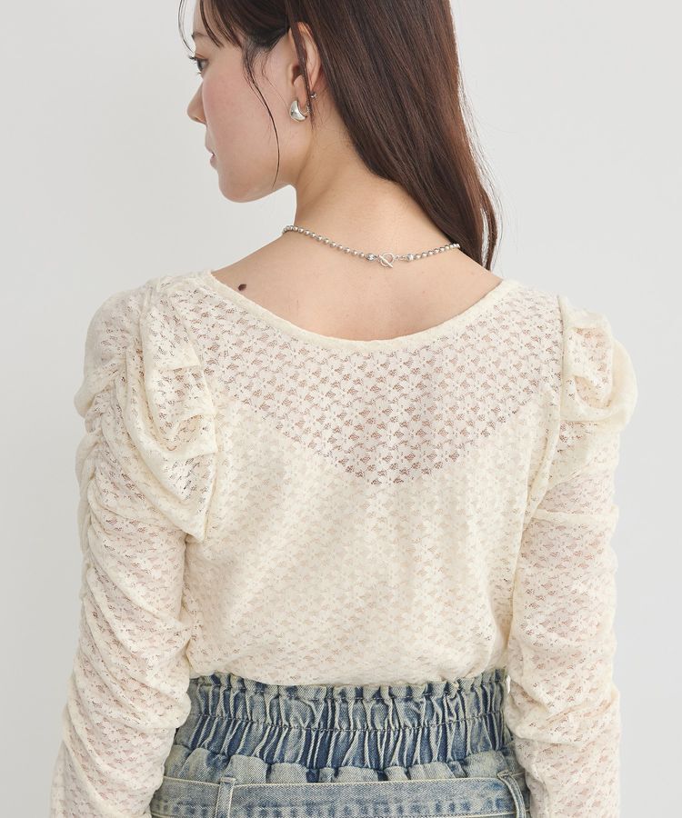 earth music&ecology「ギャザーショルダーカットレースプルオーバー」|Tシャツ・カットソー|