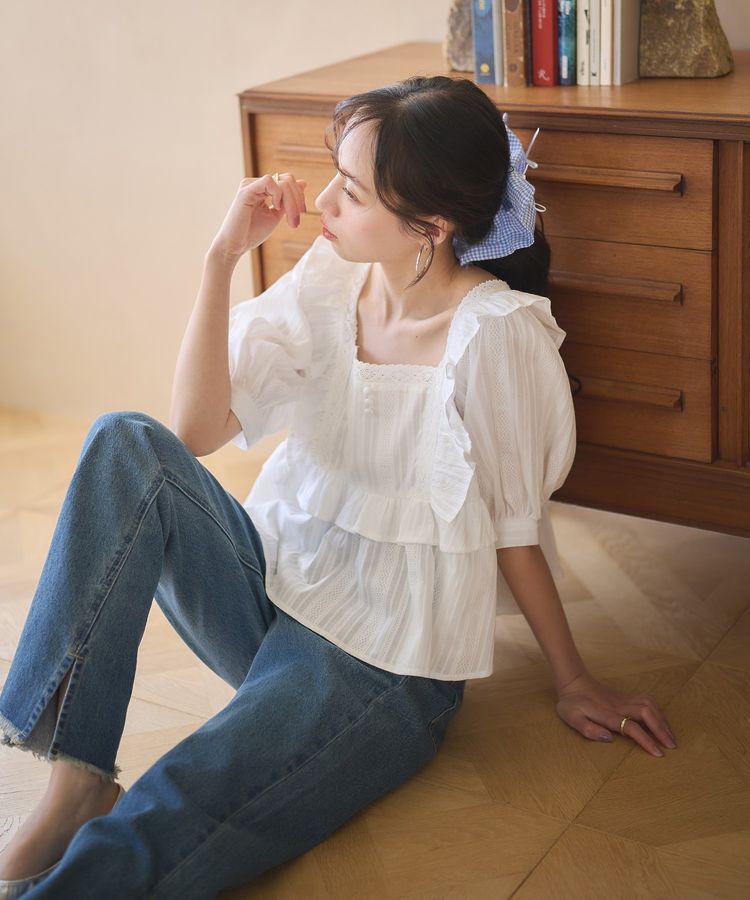 earth music&ecology「パフスリーブコットンフリルブラウス」|シャツ・ブラウス|