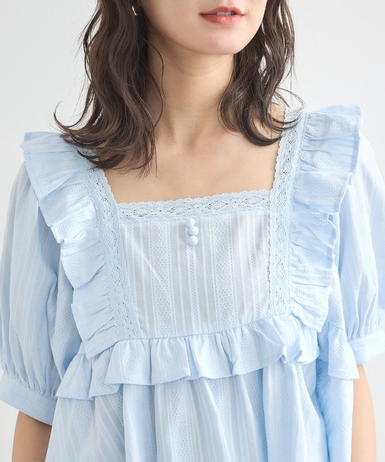 earth music&ecology「パフスリーブコットンフリルブラウス」|シャツ・ブラウス|