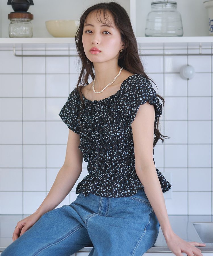 earth music&ecology「フレンチバルーンフリルブラウス」|シャツ・ブラウス|Black