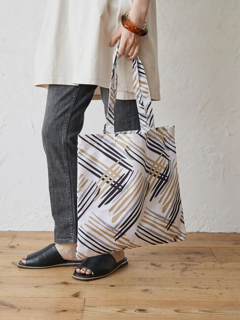  「パターンプリントファブリックトート」|ハンドバッグ|ベージュ