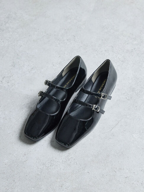  「【WEB限定】ダブルストラップローヒールパンプス」|パンプス|ブラック