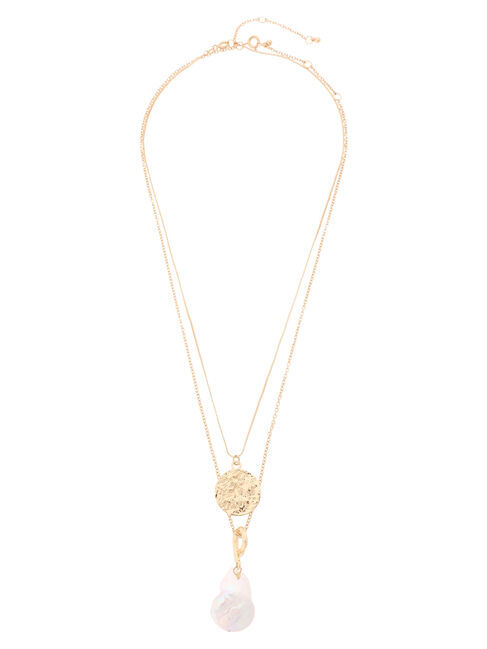  「淡水パール&ラウンドメタル2本SETネックレス」|ネックレス|