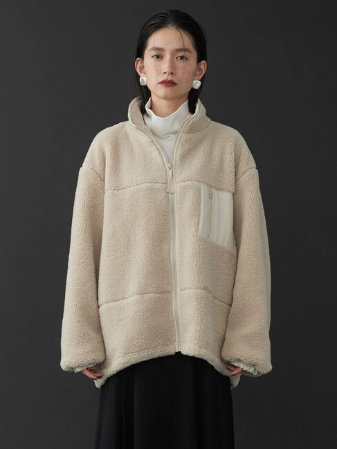  「スタンドカラーボアブルゾン」|その他|ベージュ