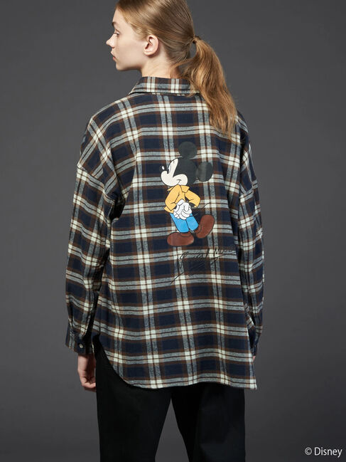  「バックプリントチェックシャツ/Mickey」|シャツ・ブラウス|ネイビー