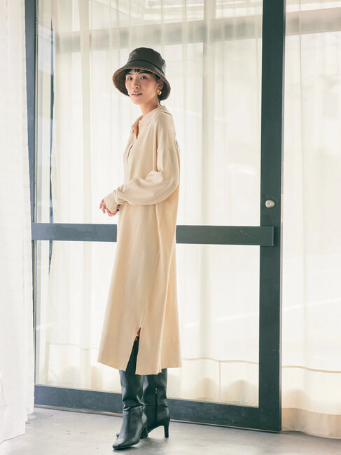  「衿付きニットワンピース」|ワンピース|アイボリー