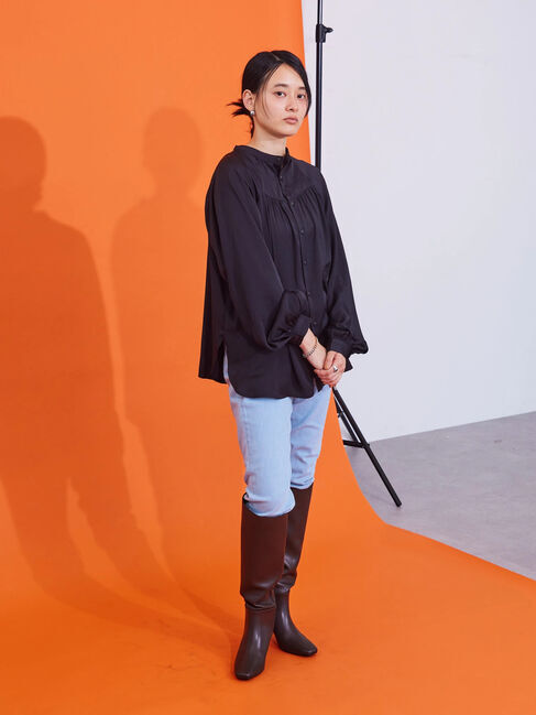  「スクエアトゥプレートヒールロングブーツ」|ロングブーツ|