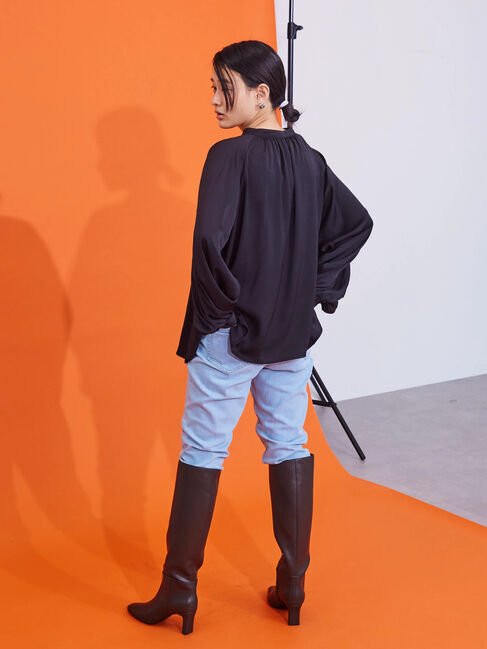  「スクエアトゥプレートヒールロングブーツ」|ロングブーツ|