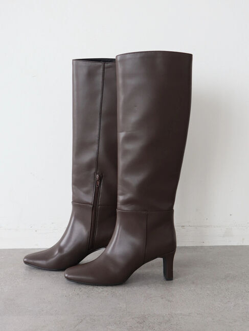  「スクエアトゥプレートヒールロングブーツ」|ロングブーツ|