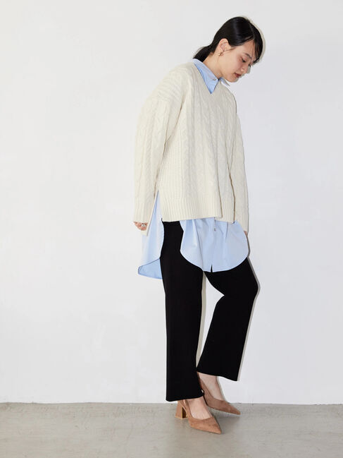  「ざっくりVネックケーブルニットプルオーバー」|ニット・セーター|