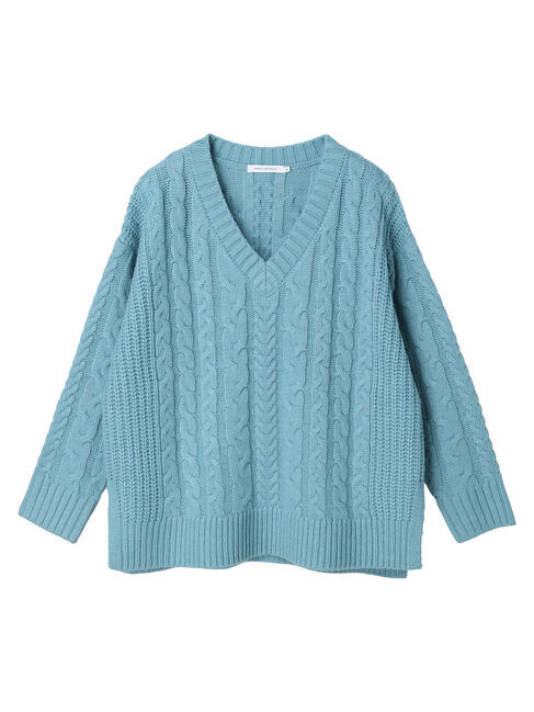  「ざっくりVネックケーブルニットプルオーバー」|ニット・セーター|