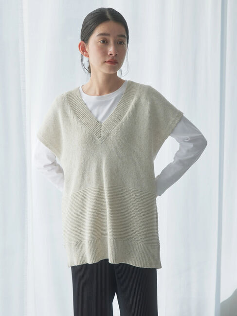  「Vネック編地MIXニットベスト」|ベスト・ジレ|ライトベージュ
