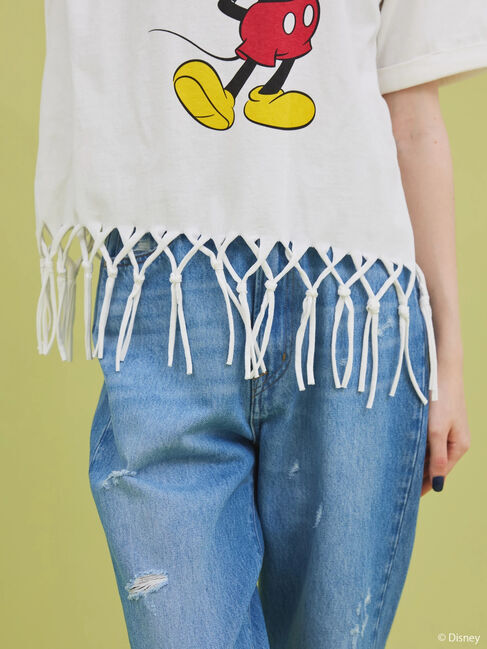  「裾フリンジ半袖カットプルオーバー/Mickey」|Tシャツ・カットソー|