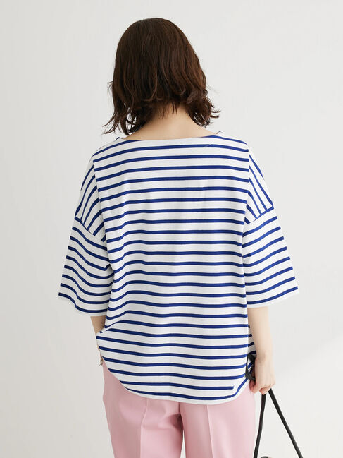  「ボーダーボートネック7分袖プルオーバー」|Tシャツ・カットソー|