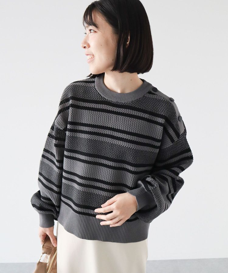 Green Parks「ランダムボーダーニットプルオーバー」|ニット・セーター|Gray