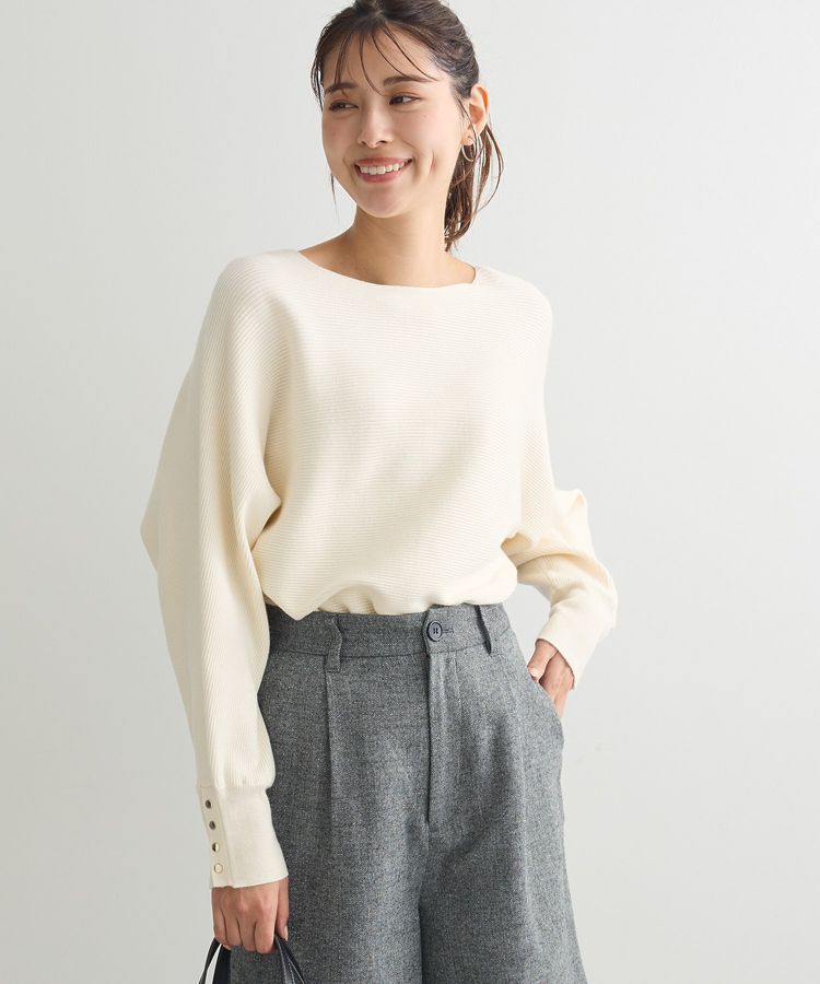 Green Parks「もちやわ袖釦ドルマンニットプルオーバー」|ニット・セーター|Off White