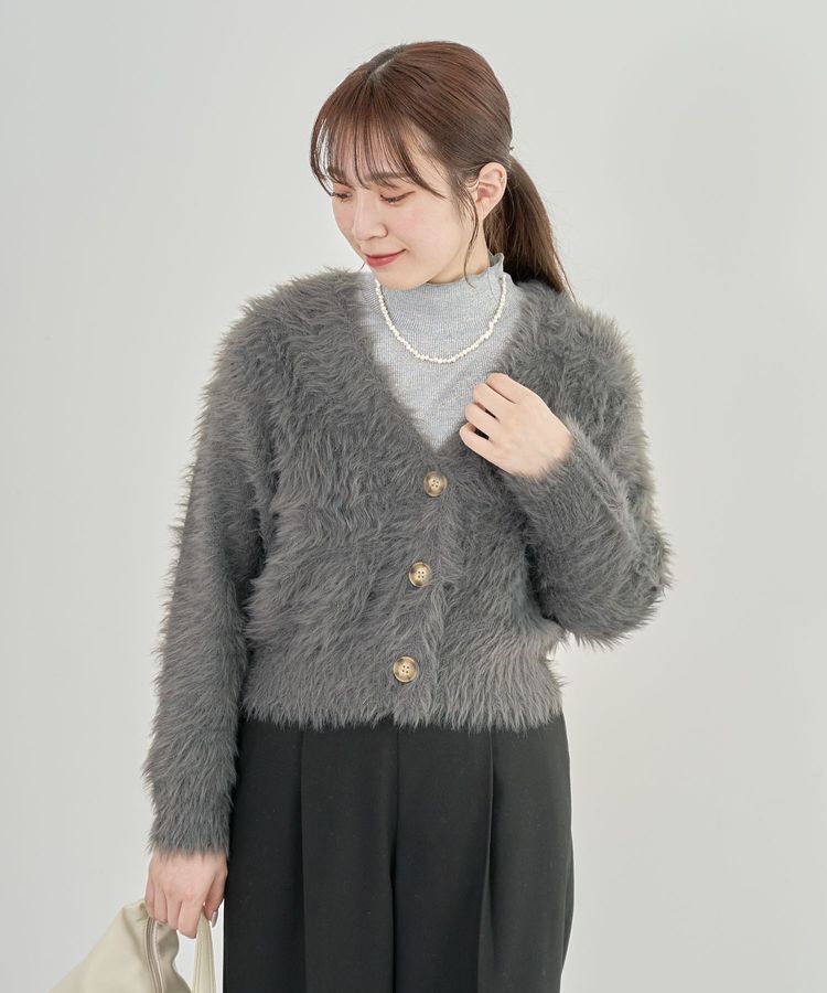 Green Parks「・Petit Fleur シャギーニットカーディガン」|カーディガン|Charcoal Gray