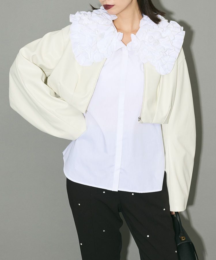 AnriettMusee「レザーショートブルゾン」|ブルゾン・スタジャン|Ivory