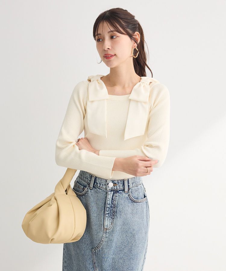 Green Parks「・swing by ショルダーリボンプルオーバー」|Tシャツ・カットソー|Ivory