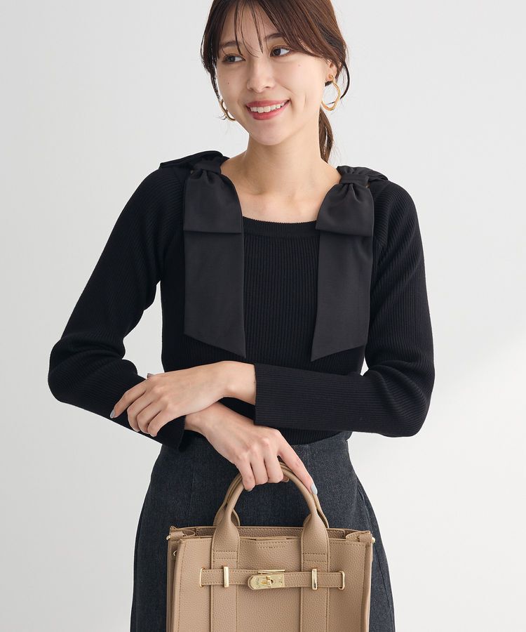 Green Parks「・swing by ショルダーリボンプルオーバー」|Tシャツ・カットソー|Black