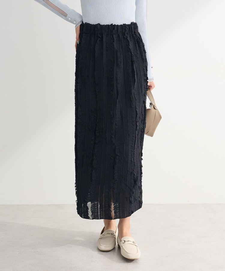 Green Parks「ジャガードストライプフリルIラインスカート」|スカート|Black