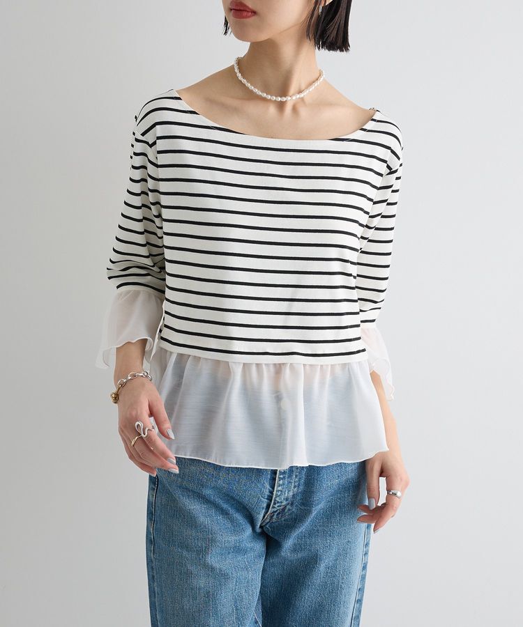 AnriettMusee「異素材ボーダーペプラムカットソー」|Tシャツ・カットソー|