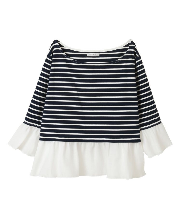 AnriettMusee「異素材ボーダーペプラムカットソー」|Tシャツ・カットソー|