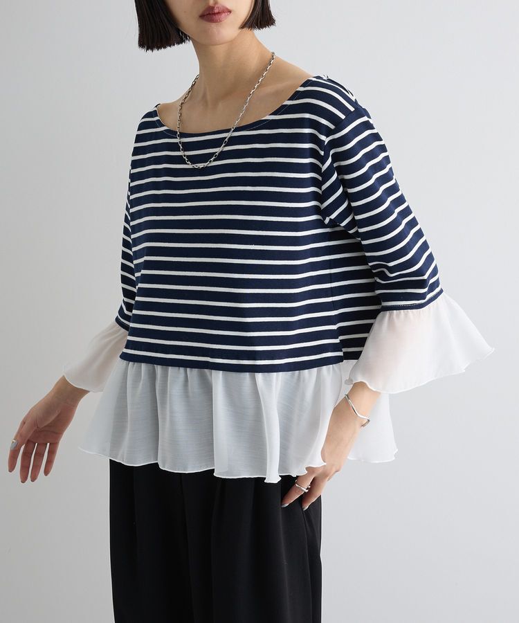 AnriettMusee「異素材ボーダーペプラムカットソー」|Tシャツ・カットソー|
