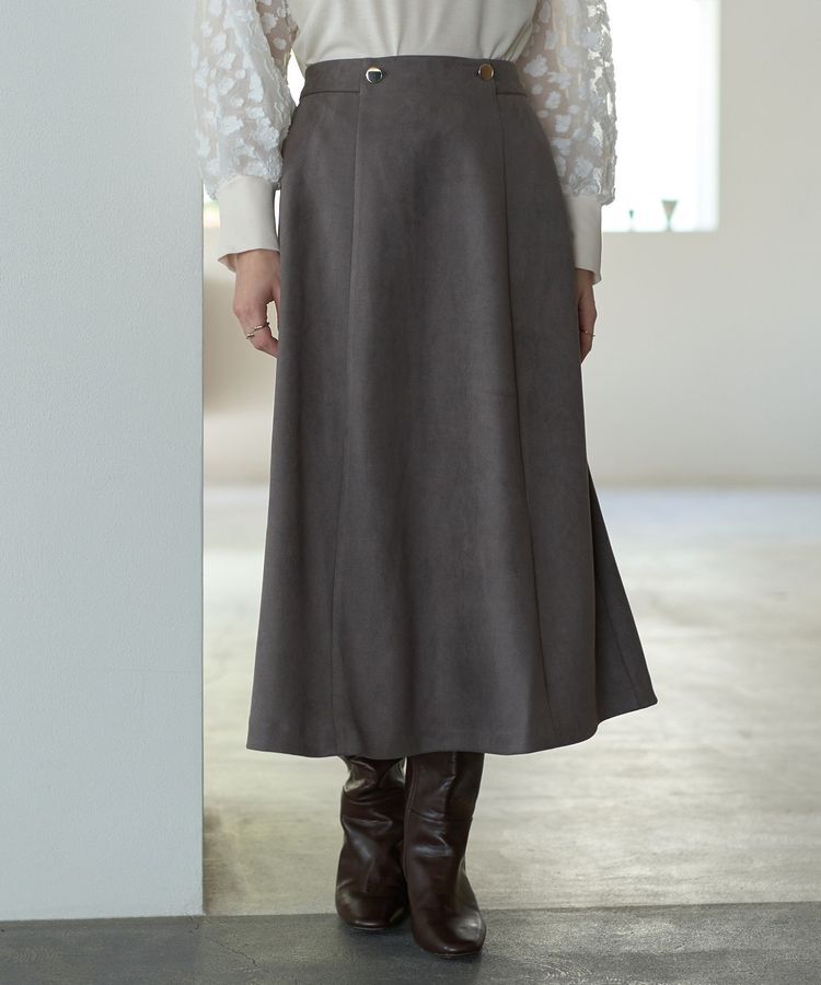 YECCA VECCA「金釦デザインAラインスカート」|フレア|Charcoal Gray